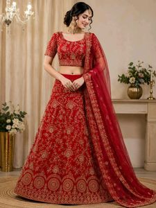 Stunning Red Embroidered Lehenga Choli
