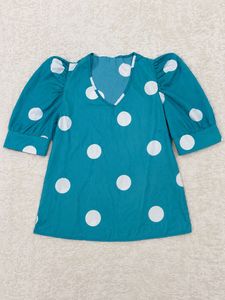 💙Teal Polka-Dot Puff Sleeve Top 💙