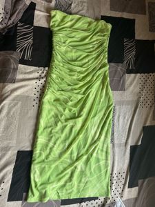 Strapless Ruched Lime Green Dress