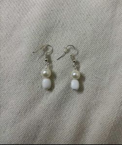 Pearl &amp; White Bead Drop Earrings