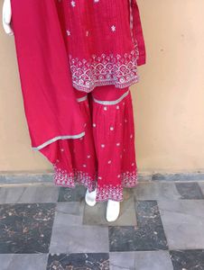 Red Embroidered Kurta Sharara Set