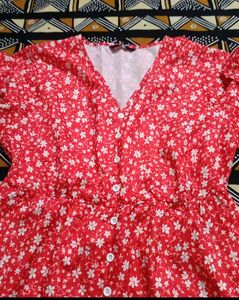 Red Floral Print Button-Up Dress