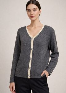 Gray Knit Buttoned Cardigan