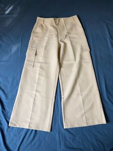 Cream Wide Leg Cargo Pants