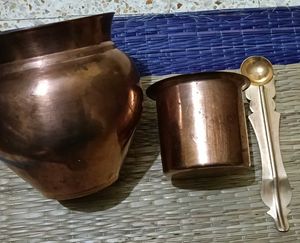 Vintage Copper Kalasam & Spoon Set