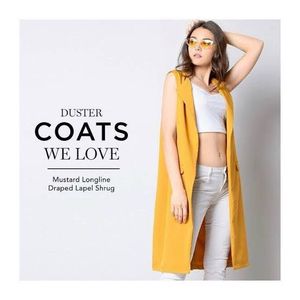 mustard yellow longline sleeveless duster/shrug
