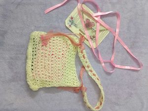 Handmade Crochet Mesh Bag with Ribbons