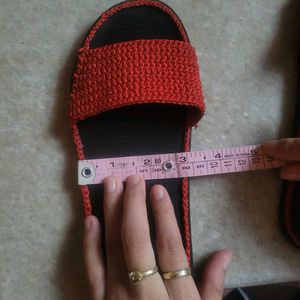 Red Crochet Slides