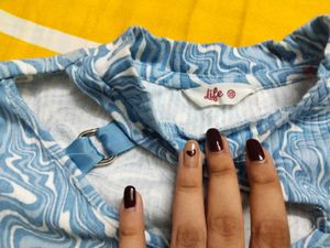 Blue Marble Ribbed Cut-Out Top