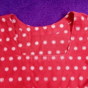 Cute Red Floral Kurti (Handmade)
