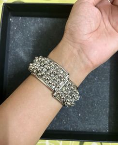 Navratri Silver Beaded Cuff Bracelet