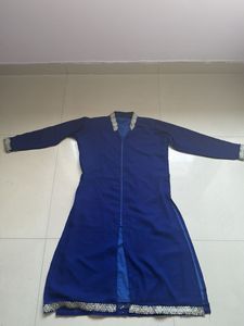 Elegant Blue Kurta with Embellished Neckline