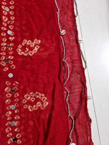 Red Bandhani Dupatta with Mirror & Shell Work