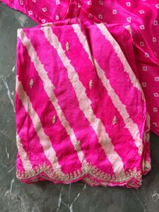 Pink Leheriya/Bandhej Kurta Set W/ Dup