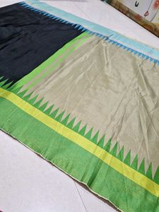 Elegant Black Saree with Geometric Border