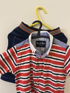 Red &amp; Blue Striped Polo Tshirt &amp; Denim Shot Combo