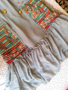 Embroidered Grey Maxi Gown