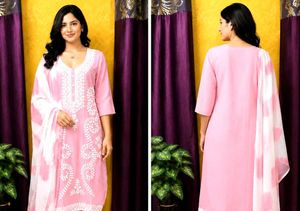 Elegant Pink Chikankari Kurta Plazo dupatta set