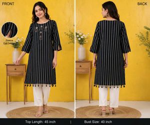 Stylish Striped Kurta with Tassels
