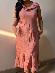 Ruffled Neck Pink Dress