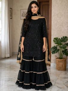 Elegant Black Sequined Kurta Set