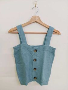 Cute Blue Knit Button-Up Tank Top