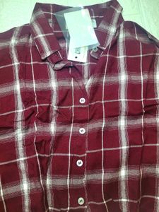 Maroon Plaid Button-Up Shirt