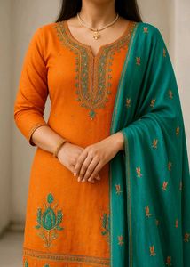 Orange &amp; Teal Embroidered Suit + Free Delivery 🚚