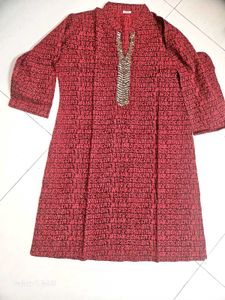 Red Short Kurta with golden sewuenve work on neck