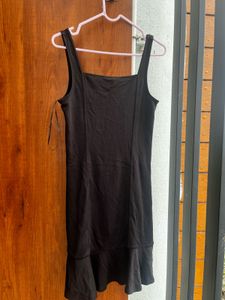 Black Square Neck Ruffle Dress