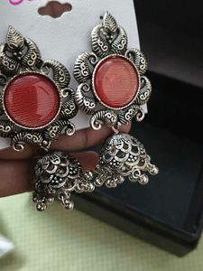 gifting Charming Teddy Bear with Red Earrings Set