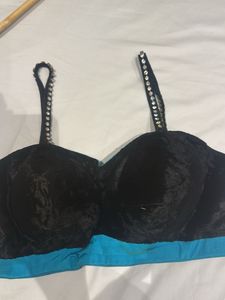 Black Velvet Blouse with Rhinestone Straps