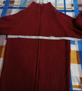 Men's Maroon Ribbed Zip-Up Sweater