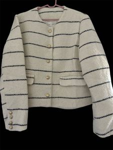 Cream &amp; black Striped tweed Jacket