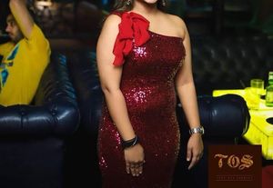 Sparkling Wine Golden Sequins One-Shoulder Dress