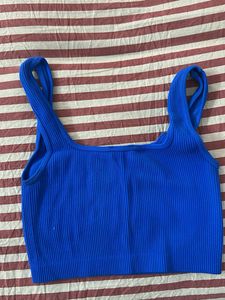 Vibrant Blue Ribbed Crop Top