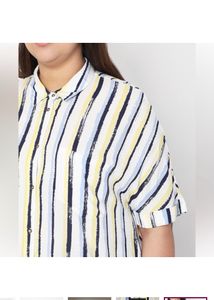 VERO MODACurve Women Casual Stripes WhiteShirt