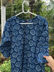 Blue Block Print Cotton Kurta