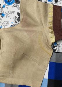 Zari Embroidery Handblock print ChanderiSilk Saree