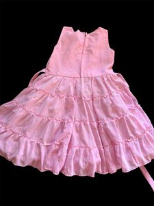 Pink Tiered Party Dress with Floral Detail