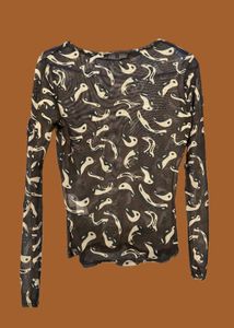 Sheer Mesh Print Long Sleeve Top