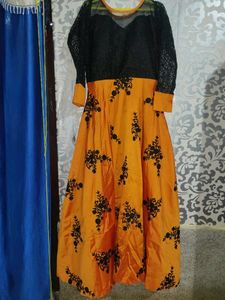 Elegant Orange & Black Anarkali Dress