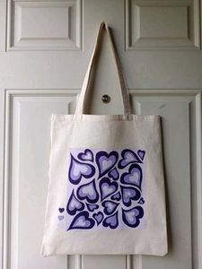 Canvas Tote Bag with Heart Print