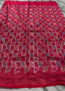 Vibrant Red saree Embroidered  blouse