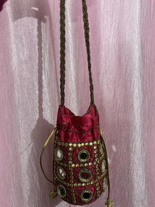 Magenta Pink  Beaded Potli Bag