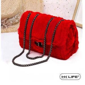 Red Faux Fur Shoulder Bag