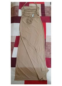 Tie Up Backless Midi Dress with High Slit