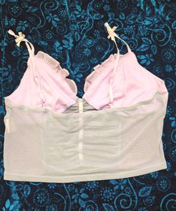 Cute Blue Lace Trim Cami mesh top👍