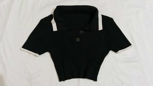 Black Cropped Polo Top