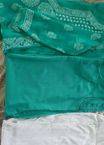 Teal chikankari Embroidered Kurta &amp;bottom Set